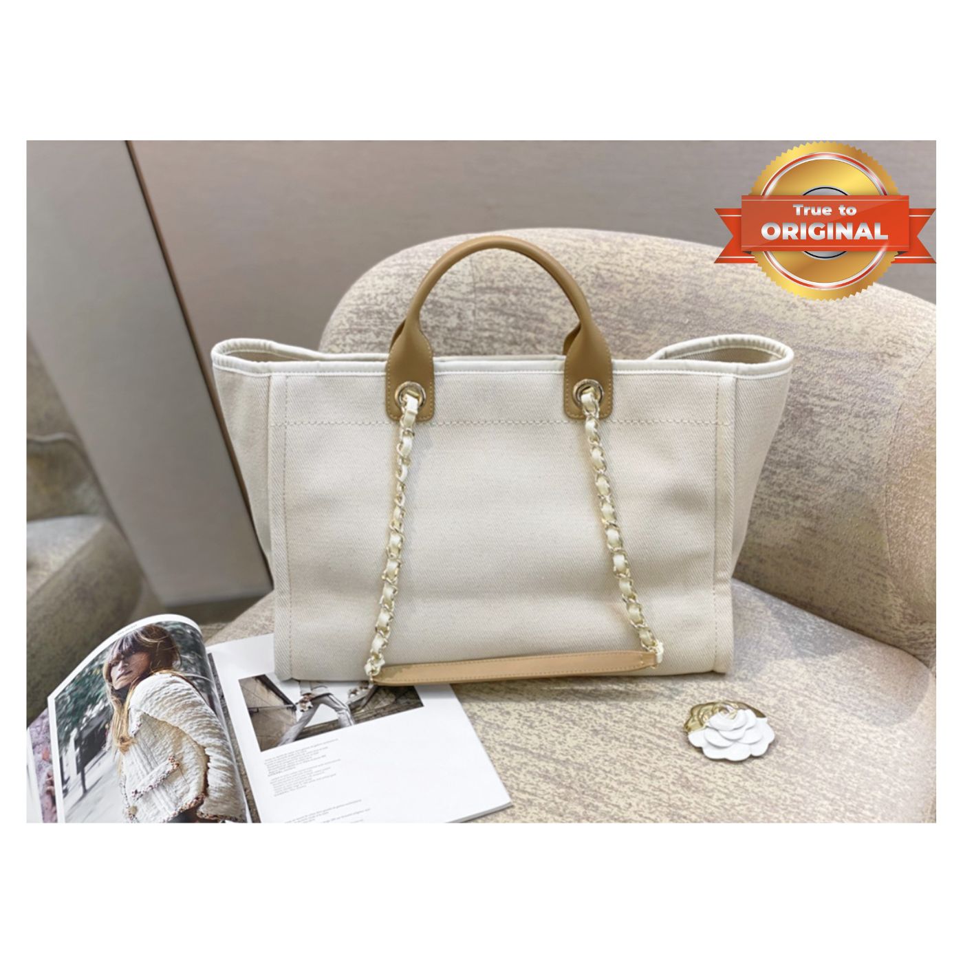 [True-to-ORIGINAL] Chanel Large Deauville Pearl Tote Bag White For Women 15in/38cm